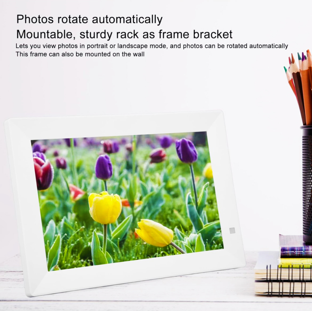 Digital Photo Frame 10.1 White Plastic Smart Touch Screen WiFi Picture Display Bluetooth Remote App IOS Android Cloud