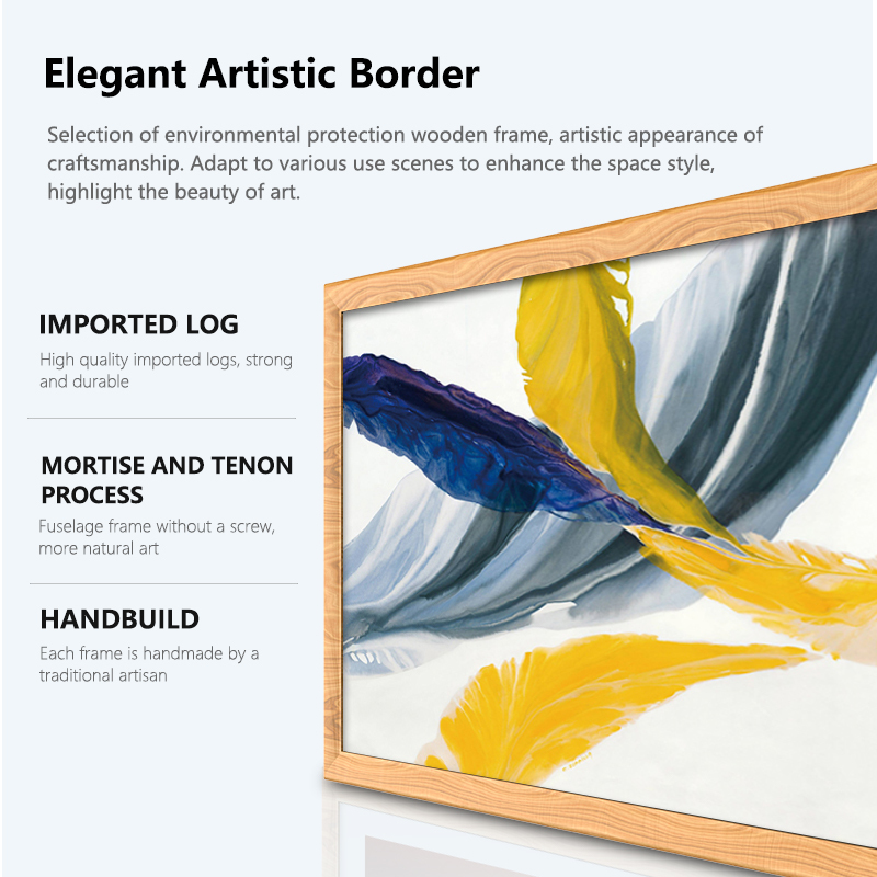Digital Photo Frame LCD 21.5" inch Real Wood Light Brown Border Less Smart Touch Screen WiFi Picture Display Bluetooth Remote App IOS Android Cloud