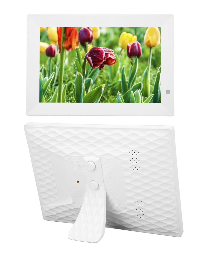 Digital Photo Frame 10.1 White Plastic Smart Touch Screen WiFi Picture Display Bluetooth Remote App IOS Android Cloud