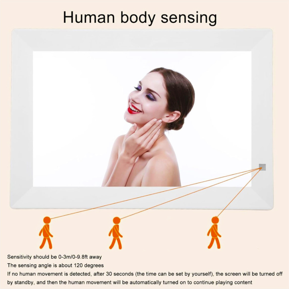 Digital Photo Frame 10.1 White Plastic Smart Touch Screen WiFi Picture Display Bluetooth Remote App IOS Android Cloud