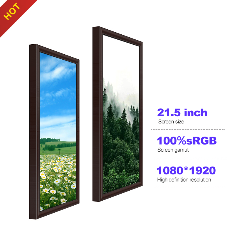 Digital Photo Frame LCD 21.5" inch Real Wood Black Border Less Smart Touch Screen WiFi Picture Display Bluetooth Remote App IOS Android Cloud
