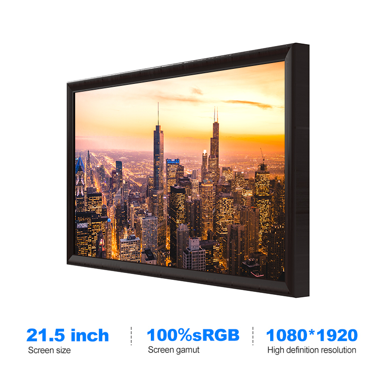 Digital Photo Frame LCD 21.5" inch Real Wood Black Border Less Smart Touch Screen WiFi Picture Display Bluetooth Remote App IOS Android Cloud