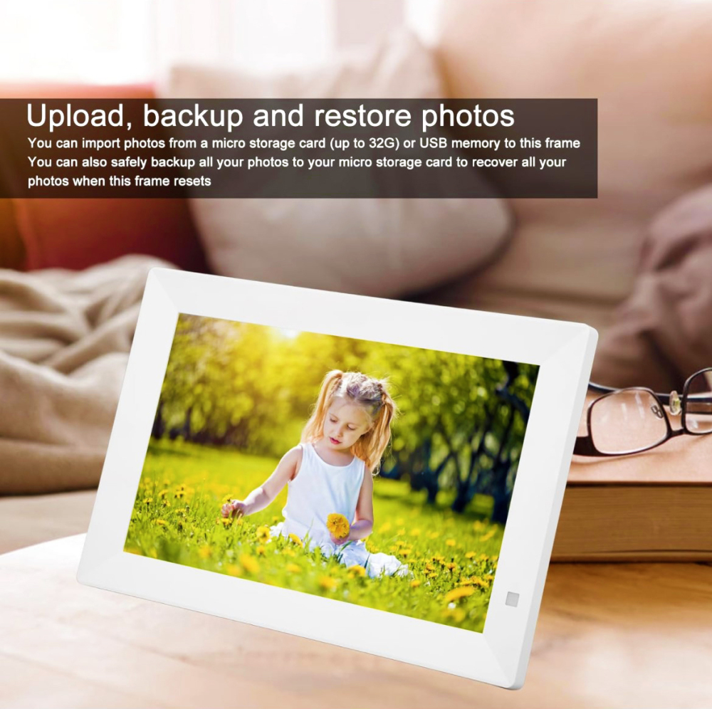 Digital Photo Frame 10.1 White Plastic Smart Touch Screen WiFi Picture Display Bluetooth Remote App IOS Android Cloud