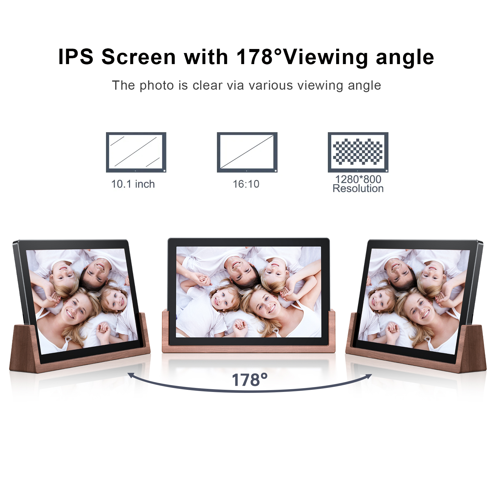 Digital Photo Frame 10.1 Real Wood Smart with Base WiFi Picture Internet Wifi Bluetooth Memory Remote with App IOS Android compatible