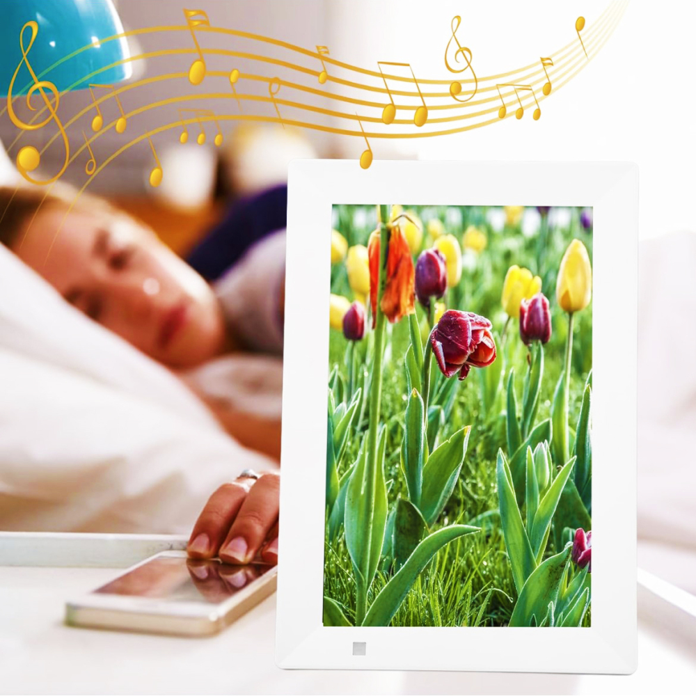 Digital Photo Frame 10.1 White Plastic Smart Touch Screen WiFi Picture Display Bluetooth Remote App IOS Android Cloud