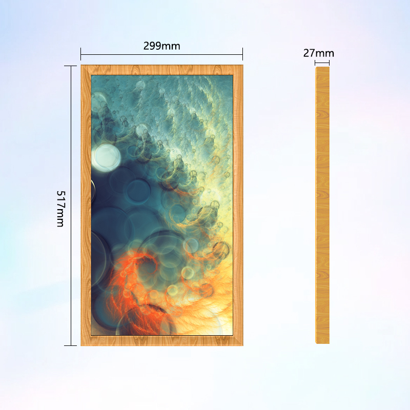 Digital Photo Frame LCD 21.5" inch Real Wood Light Brown Border Less Smart Touch Screen WiFi Picture Display Bluetooth Remote App IOS Android Cloud