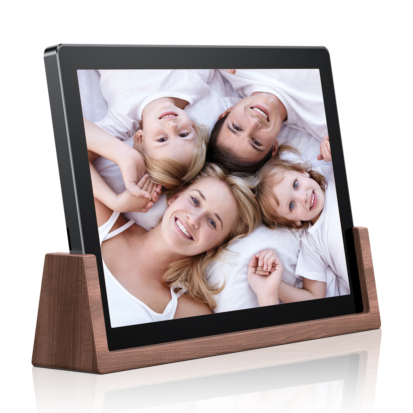 Digital Photo Frame 10.1 Real Wood Smart with Base WiFi Picture Internet Wifi Bluetooth Memory Remote with App IOS Android compatible