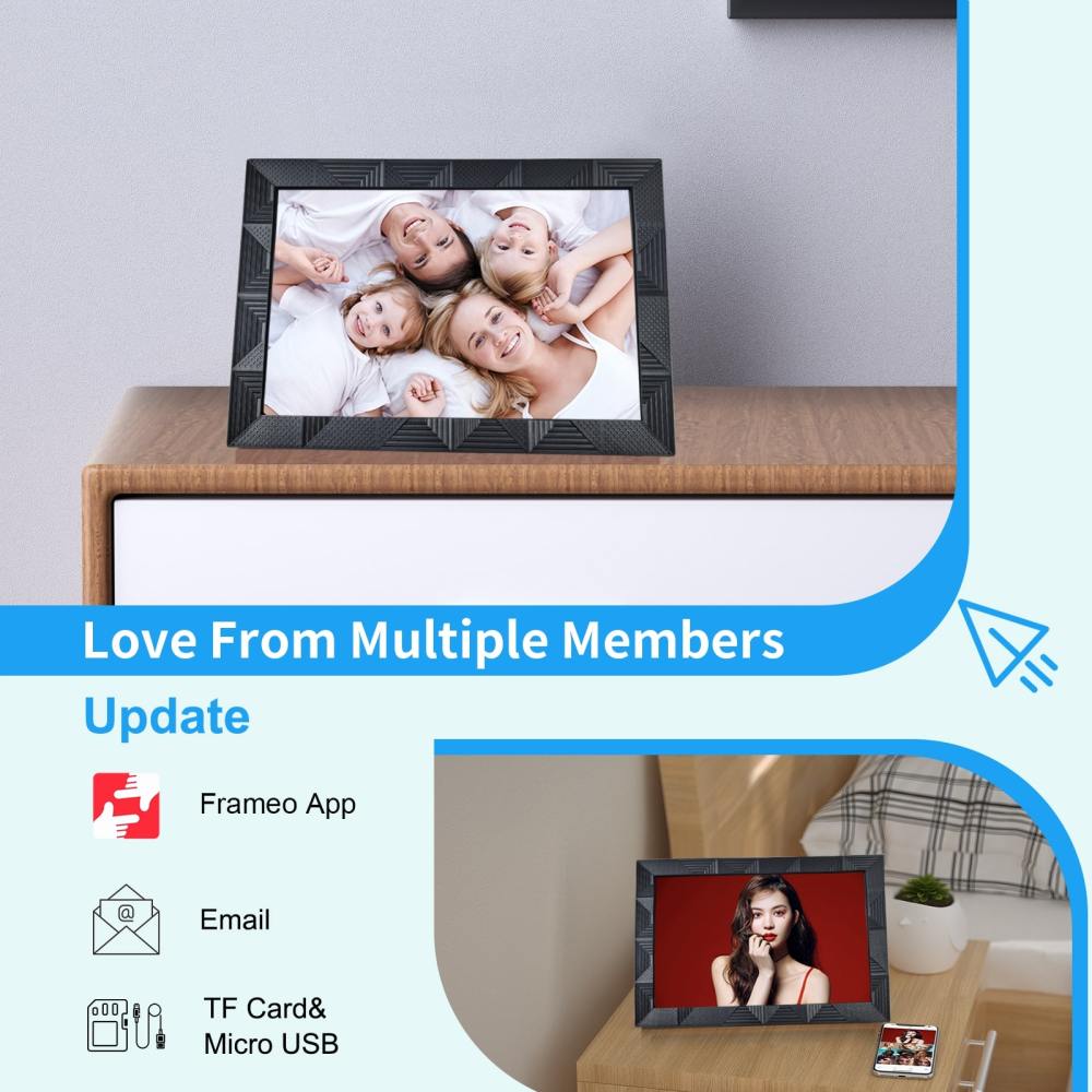 Digital Photo Frame LCD 10.1 Inch Smart Black Plastic WiFi Cloud Electronic Picture Remote Control App iOS Android Bluetooth Display Signage