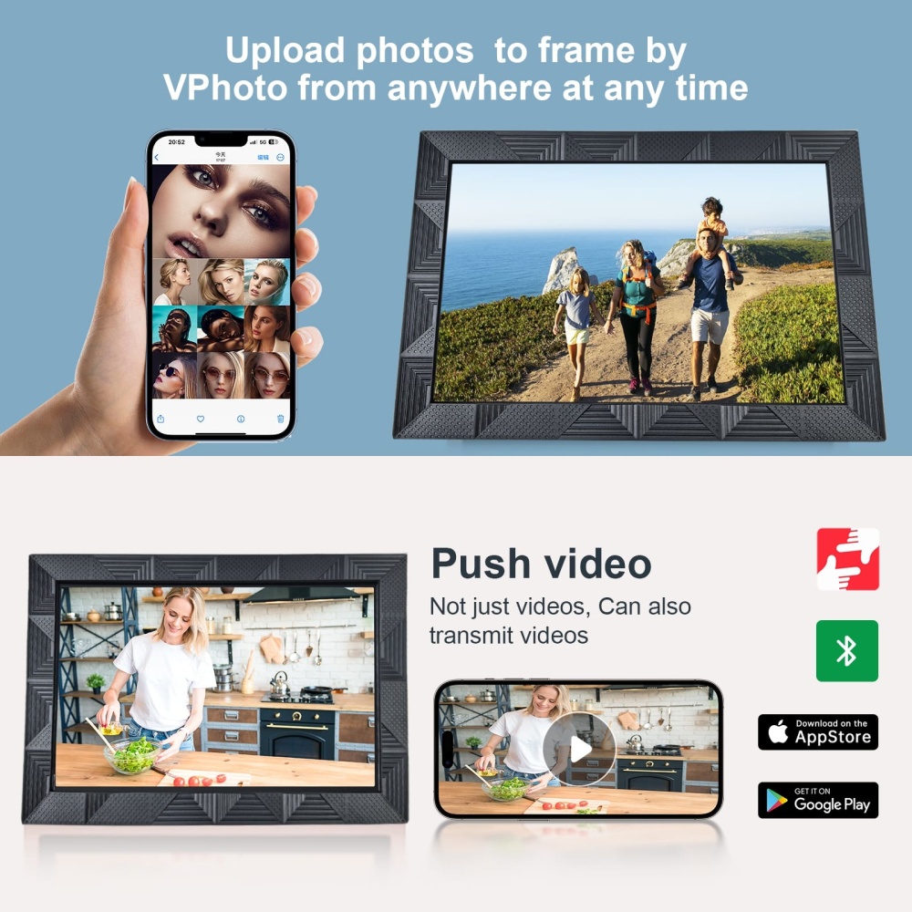 Digital Photo Frame LCD 10.1 Inch Smart Black Plastic WiFi Cloud Electronic Picture Remote Control App iOS Android Bluetooth Display Signage