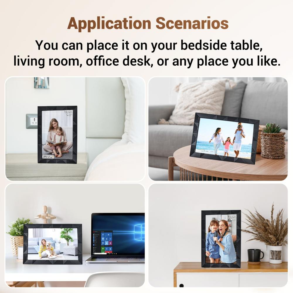 Digital Photo Frame LCD 10.1 Inch Smart Black Plastic WiFi Cloud Electronic Picture Remote Control App iOS Android Bluetooth Display Signage