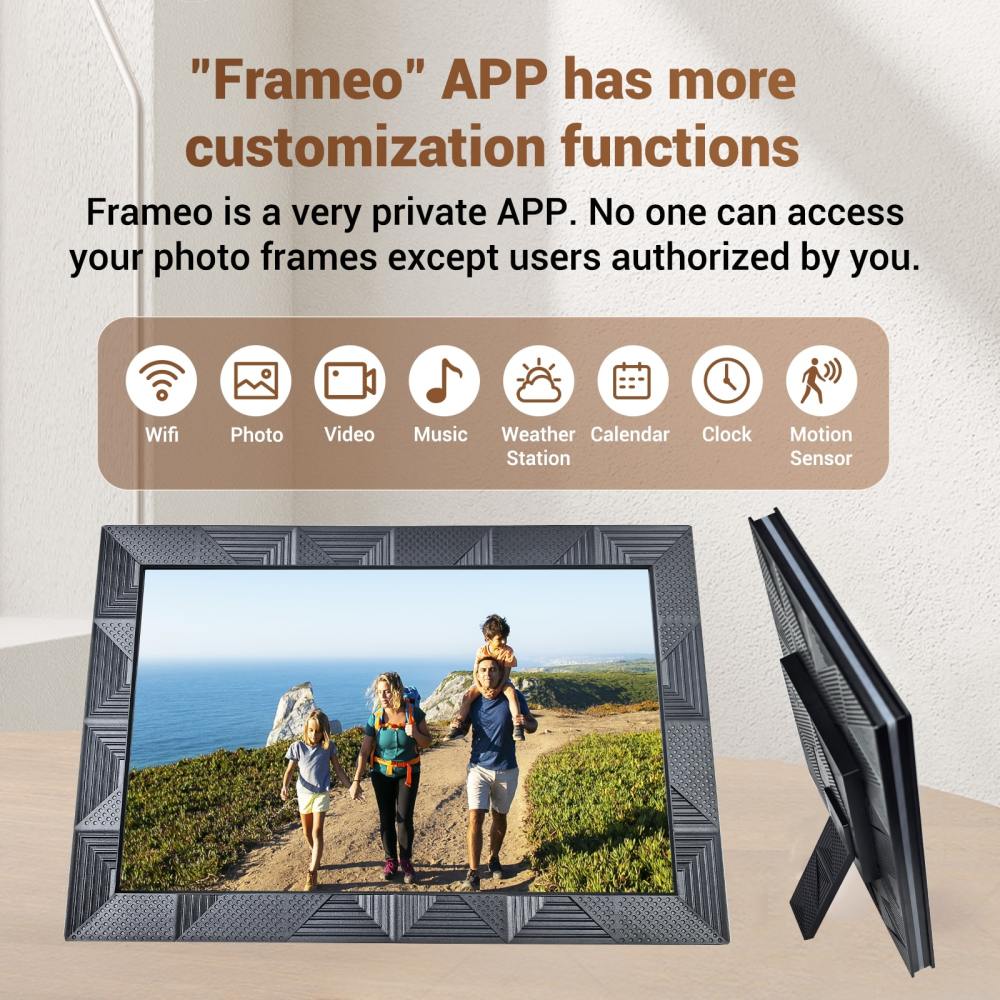 Digital Photo Frame LCD 10.1 Inch Smart Black Plastic WiFi Cloud Electronic Picture Remote Control App iOS Android Bluetooth Display Signage