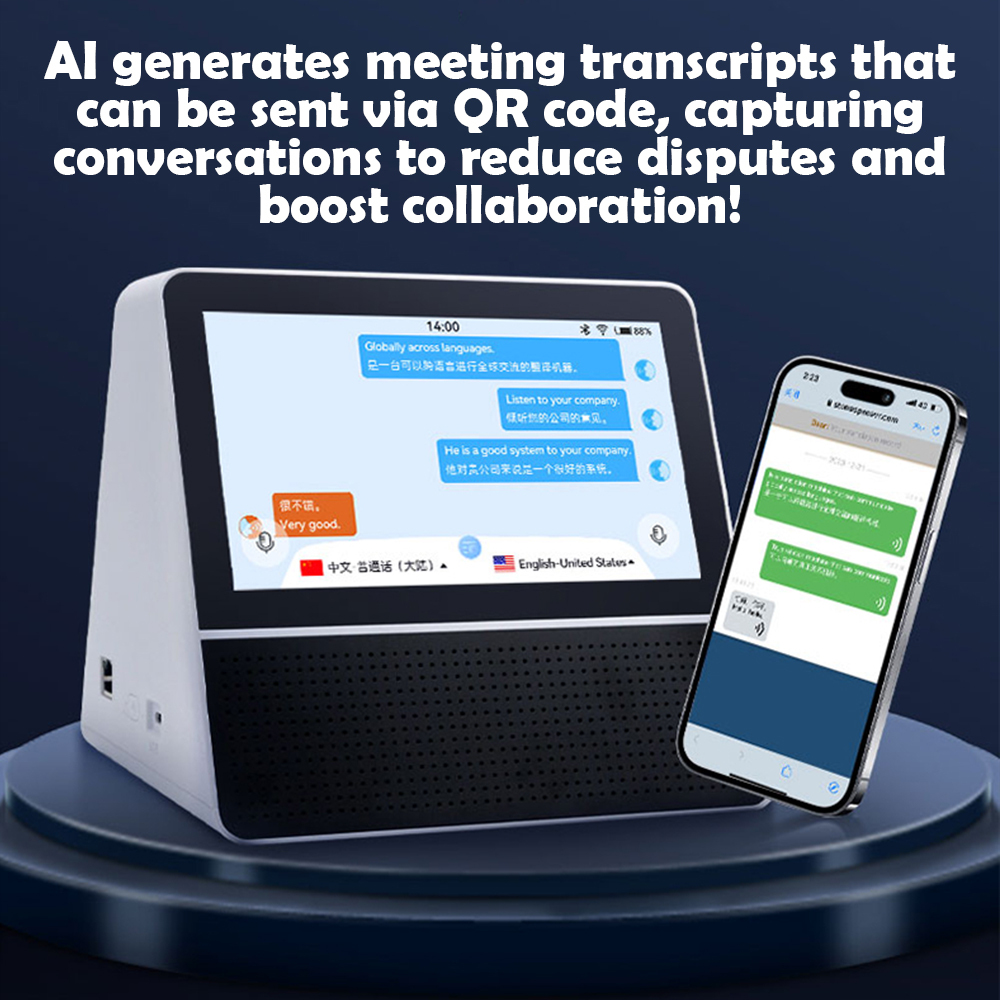 Dual Screen Smart Translator – 7” Android Display with Battery, Speaker, Desktop Stand for Airports, Hotels, Restaurants, Retail & Meeting Rooms