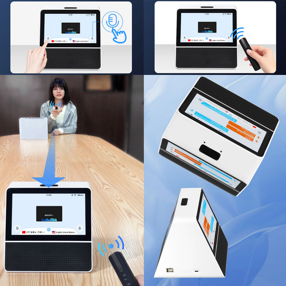 Dual Screen Smart Translator – 7” Android Display with Battery, Speaker, Desktop Stand for Airports, Hotels, Restaurants, Retail & Meeting Rooms
