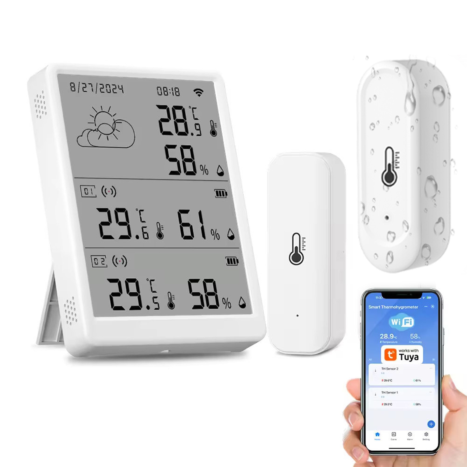 7" Tuya Smart Weather Station with Wi-Fi, LCD Display & Indoor/Outdoor Sensors