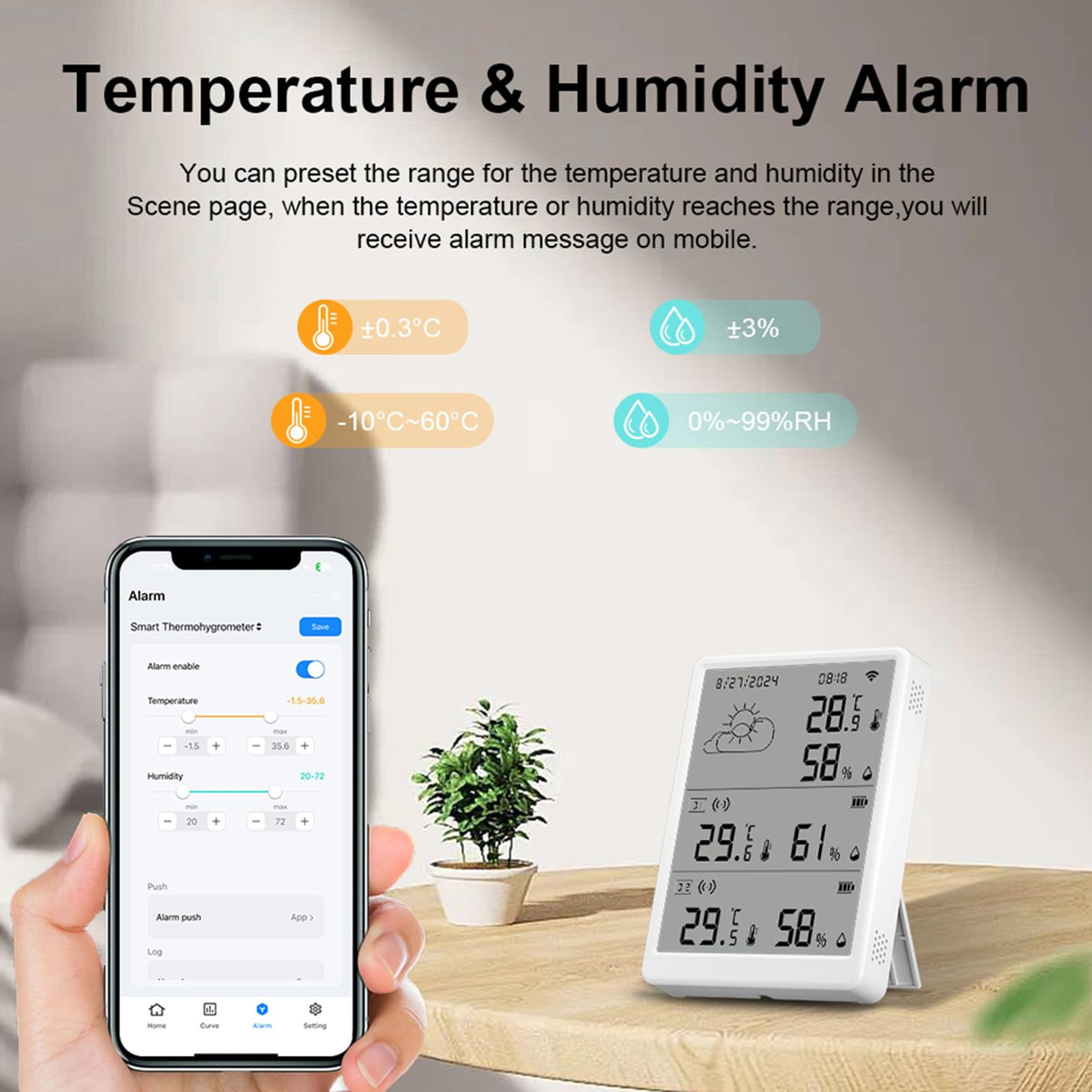 7" Tuya Smart Weather Station with Wi-Fi, LCD Display & Indoor/Outdoor Sensors
