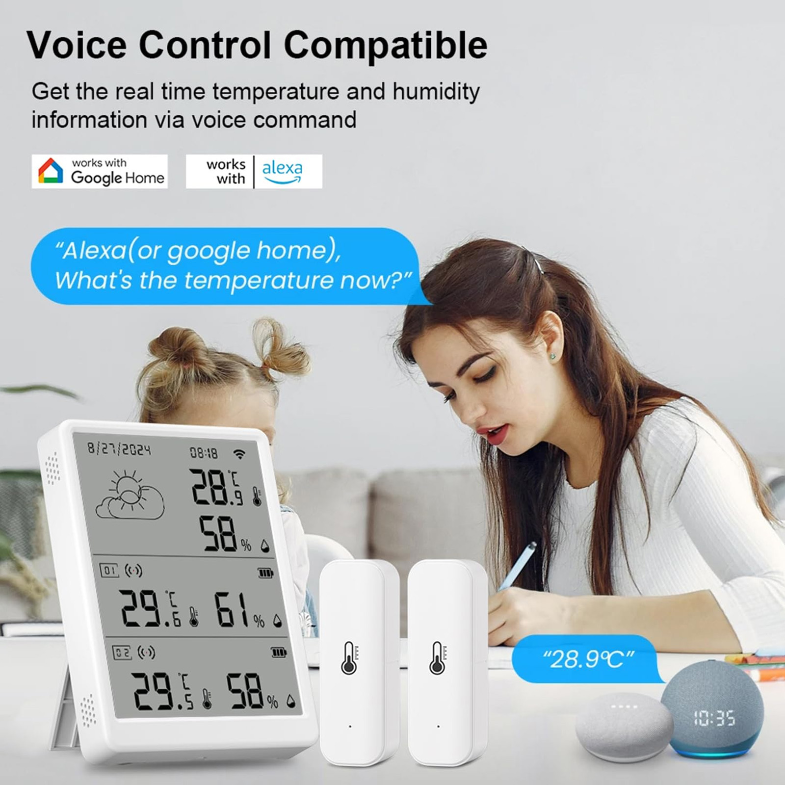 7" Tuya Smart Weather Station with Wi-Fi, LCD Display & Indoor/Outdoor Sensors