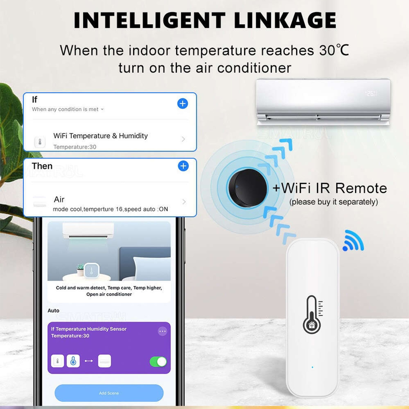 Tuya WiFi Smart Temperature & Humidity Sensor – 2.4GHz Wireless Environmental Monitor, Smart Life App, No Hub Required, Remote Monitoring & Smart Home Automation