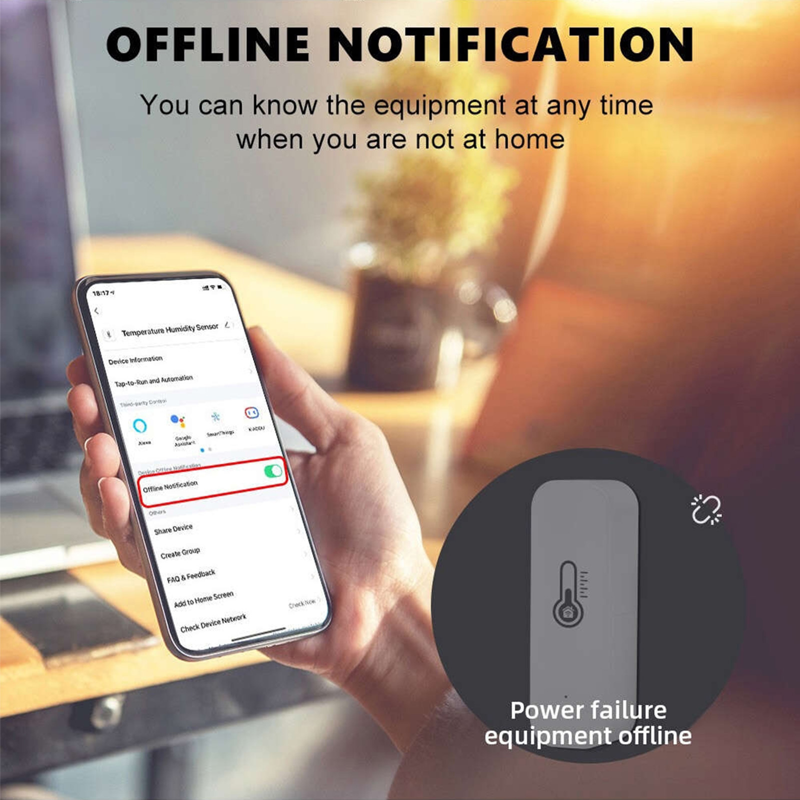 White Tuya WiFi Waterproof Temperature & Humidity Sensor – 2.4GHz Wireless Environmental Monitor, Smart Life App, No Hub Required, Remote Monitoring & Smart Home Automation