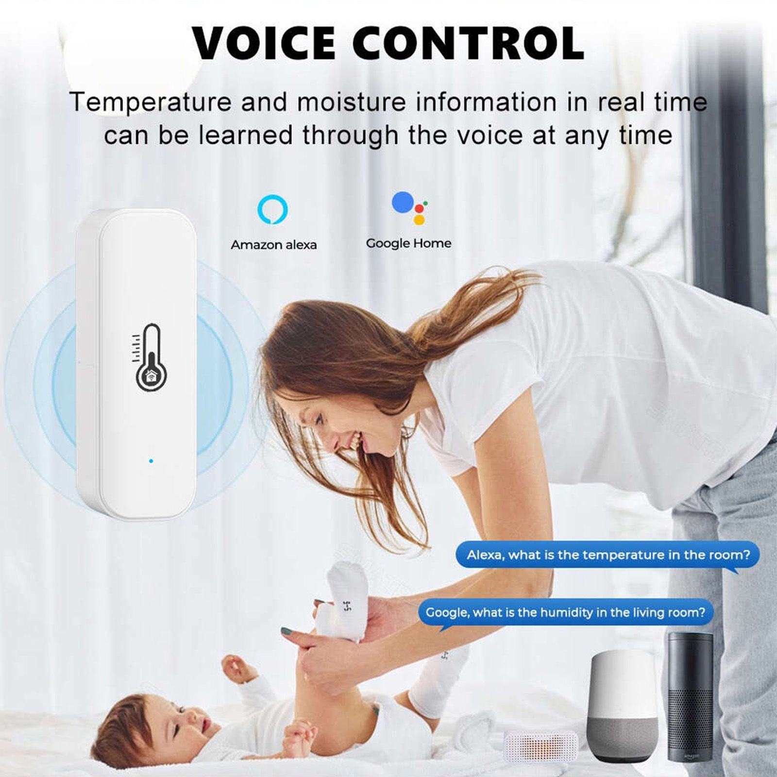 Tuya WiFi Smart Temperature & Humidity Sensor – 2.4GHz Wireless Environmental Monitor, Smart Life App, No Hub Required, Remote Monitoring & Smart Home Automation