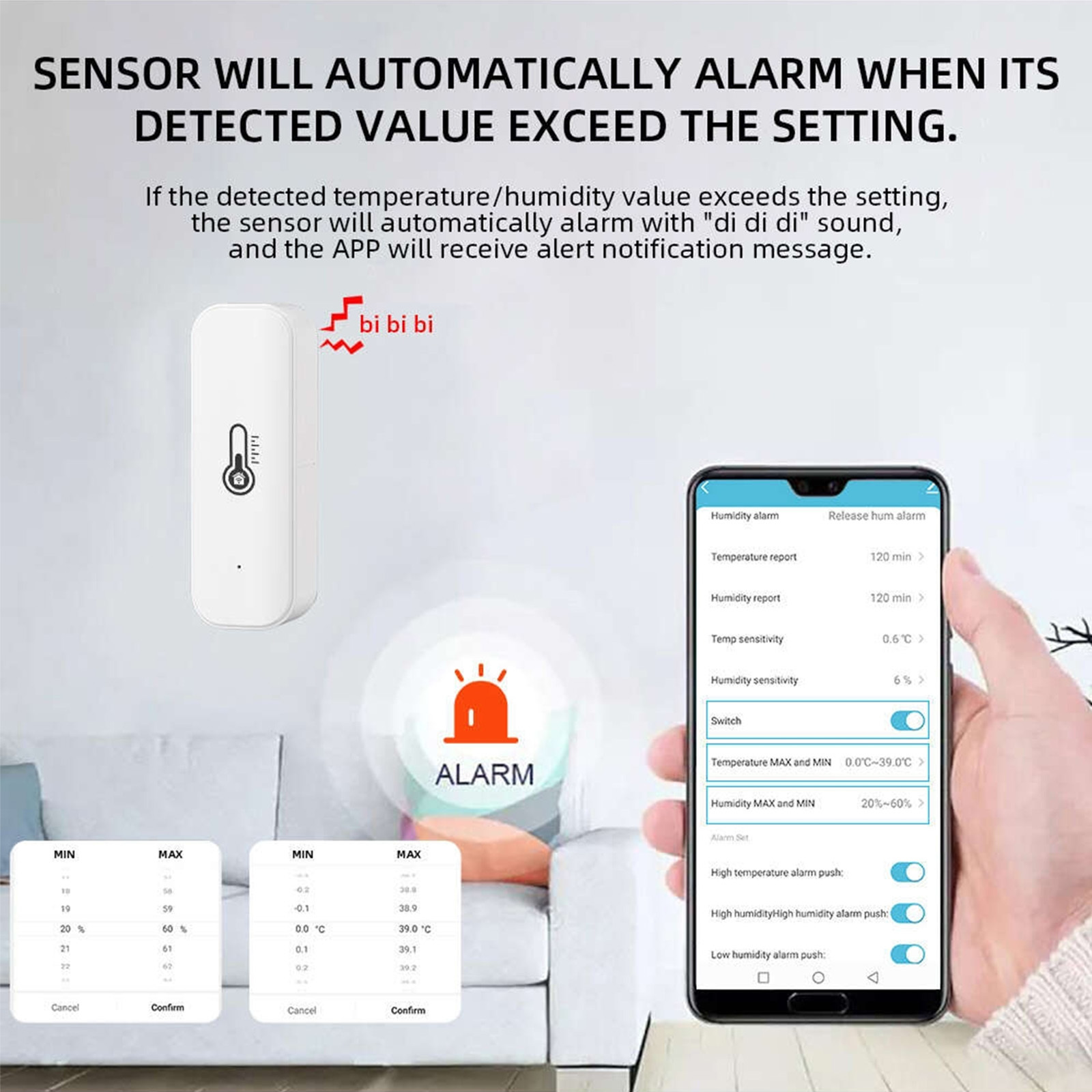 Tuya WiFi Smart Temperature & Humidity Sensor – 2.4GHz Wireless Environmental Monitor, Smart Life App, No Hub Required, Remote Monitoring & Smart Home Automation