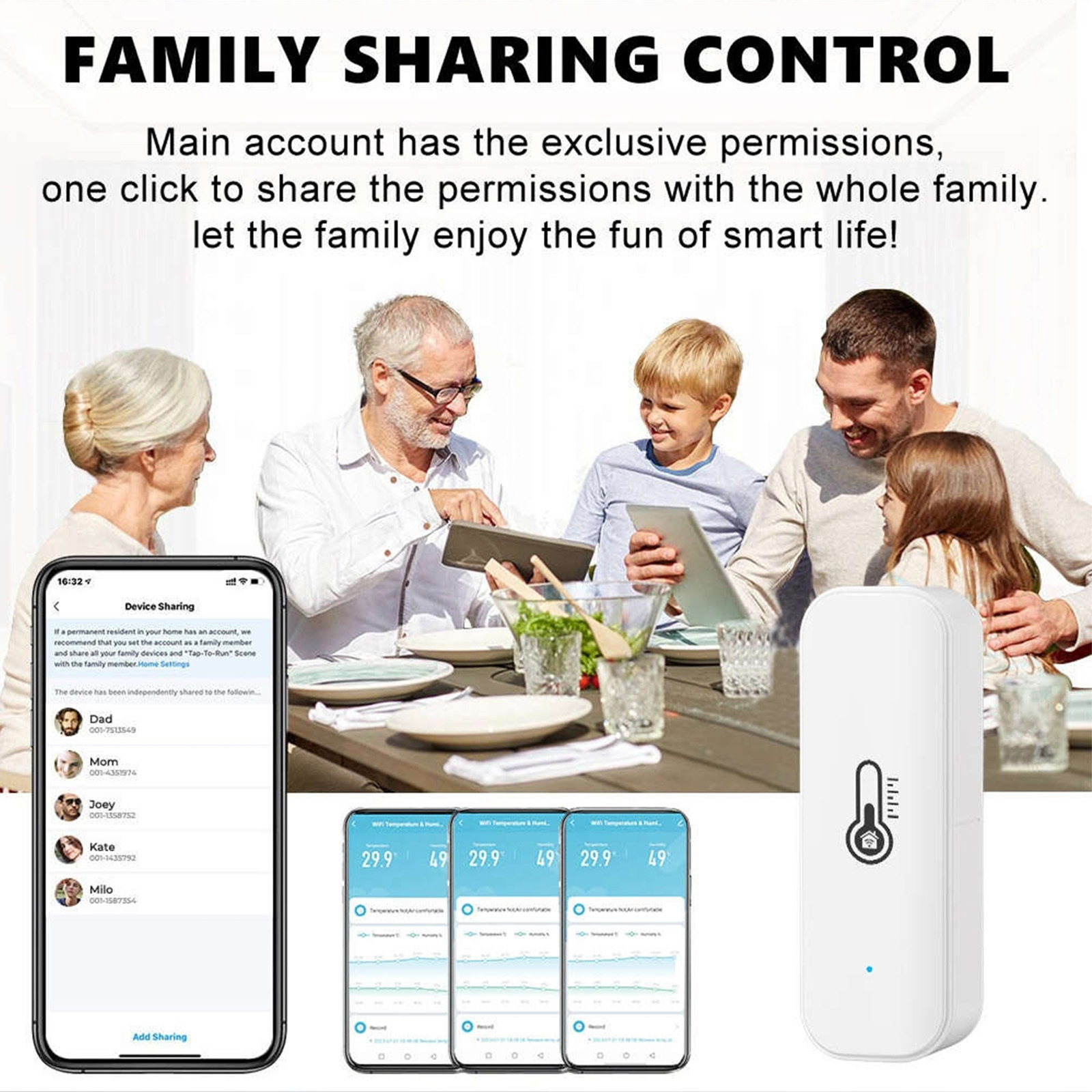 White Tuya WiFi Waterproof Temperature & Humidity Sensor – 2.4GHz Wireless Environmental Monitor, Smart Life App, No Hub Required, Remote Monitoring & Smart Home Automation