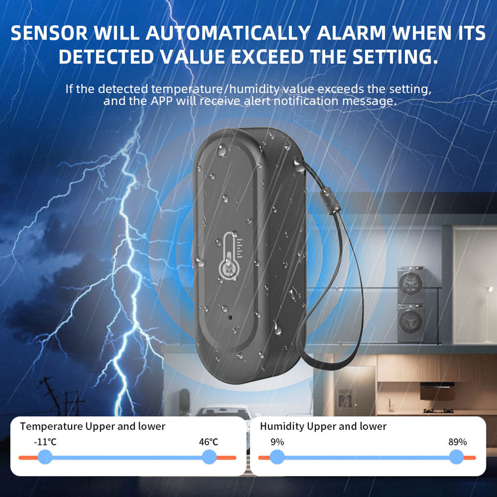 White Tuya WiFi Waterproof Temperature & Humidity Sensor – 2.4GHz Wireless Environmental Monitor, Smart Life App, No Hub Required, Remote Monitoring & Smart Home Automation