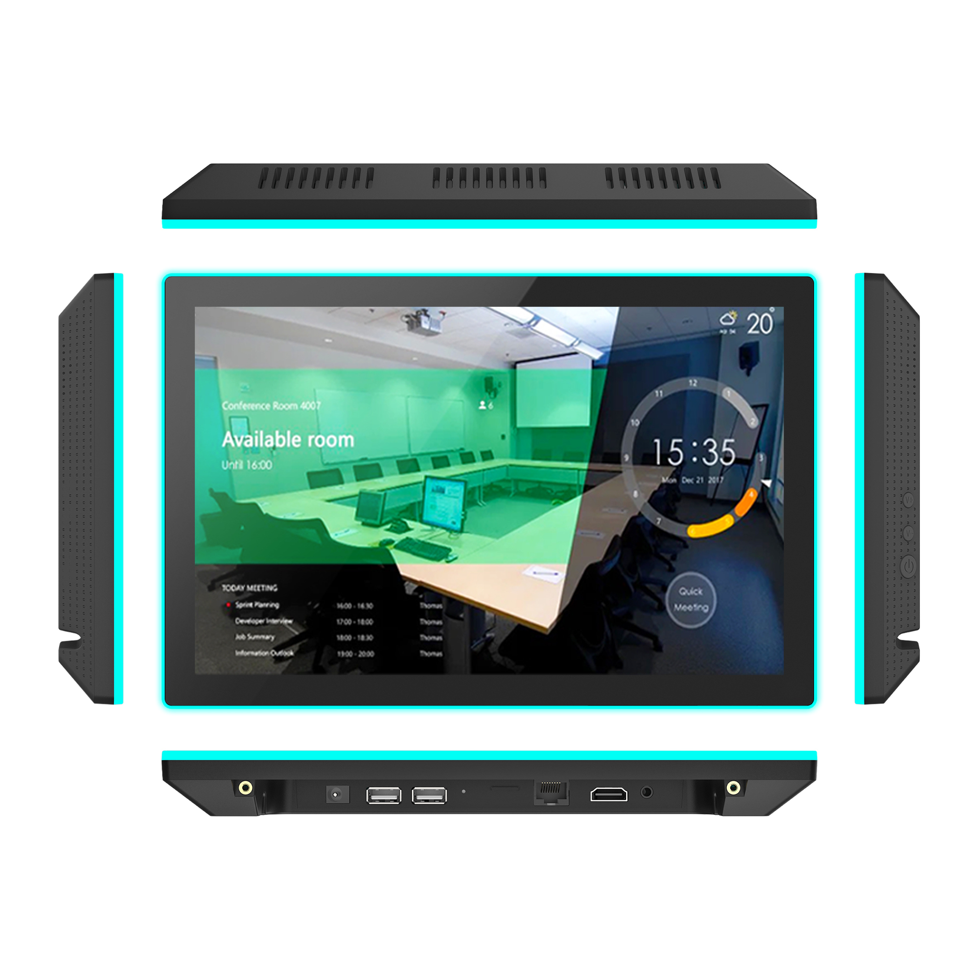 10.1" Android Meeting Room Display with NFC & RFID, PoE, Touchscreen, Camera & LED Light Bar – Conference Room Booking & Scheduling Panel