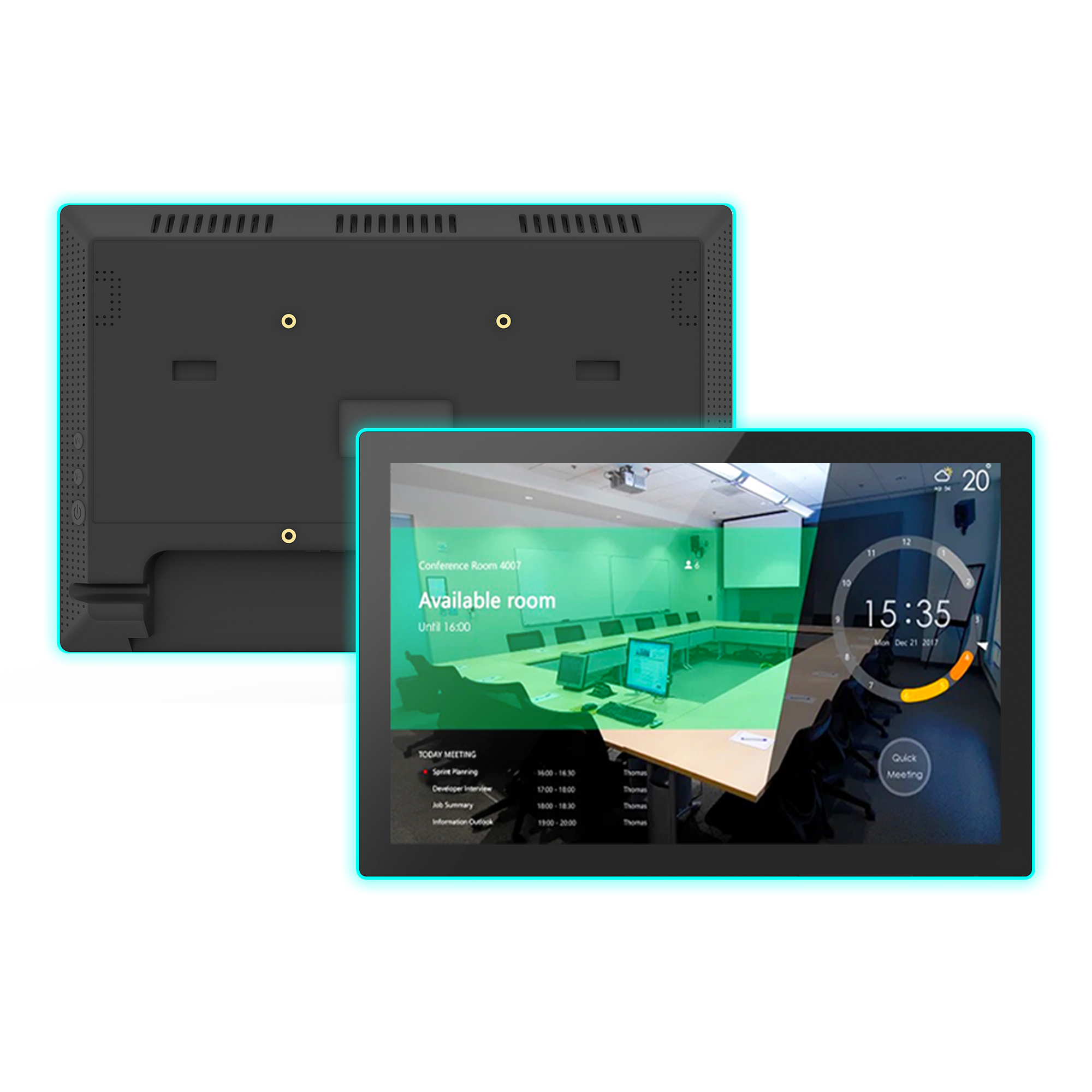 10.1" Android Meeting Room Display with NFC & RFID, PoE, Touchscreen, Camera & LED Light Bar – Conference Room Booking & Scheduling Panel