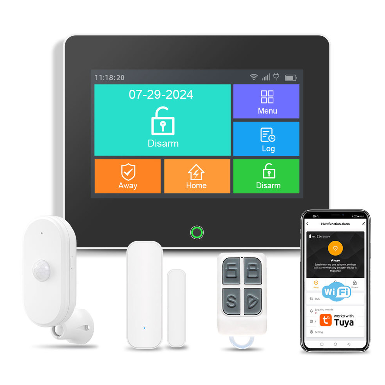 Tuya 4G GSM + WiFi Smart Alarm System with Touch Screen | Wireless Security Alarm Kit with PIR Sensor, Door Sensor & Remote Control