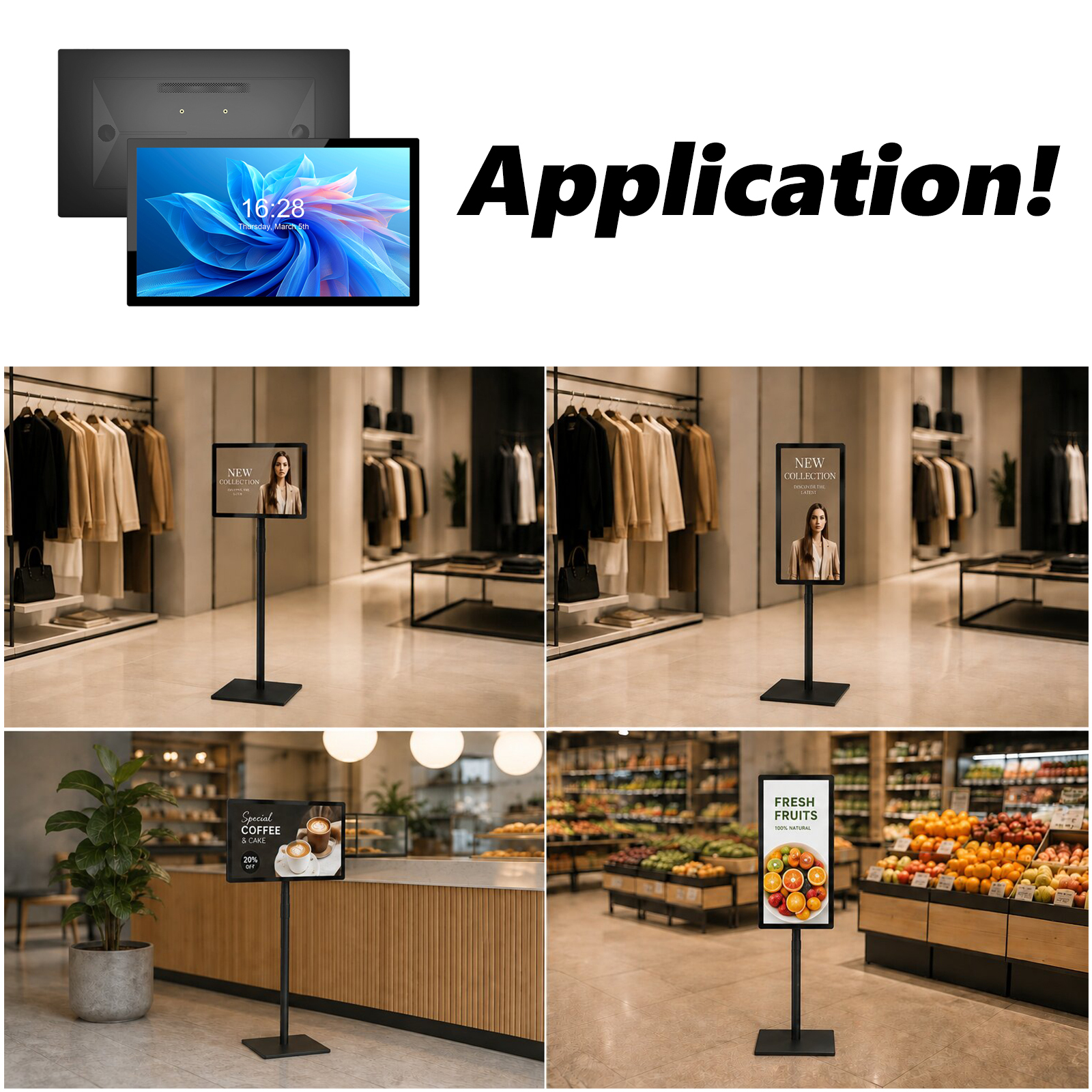 21.5" Floor-Standing LCD Touch Display (Android) Black Totem for Digital Signage in Malls, Retail Stores, Airports, and Restaurants