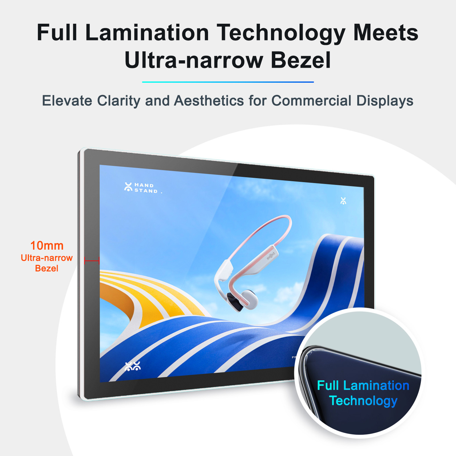 10.1 Inch Full Lamination Ultra Narrow Bezel Android Touch Display, Commercial LCD Screen for Digital Signage, Smart Home, Retail, Hotel, Meeting Room, Kiosk and OEM ODM Projects