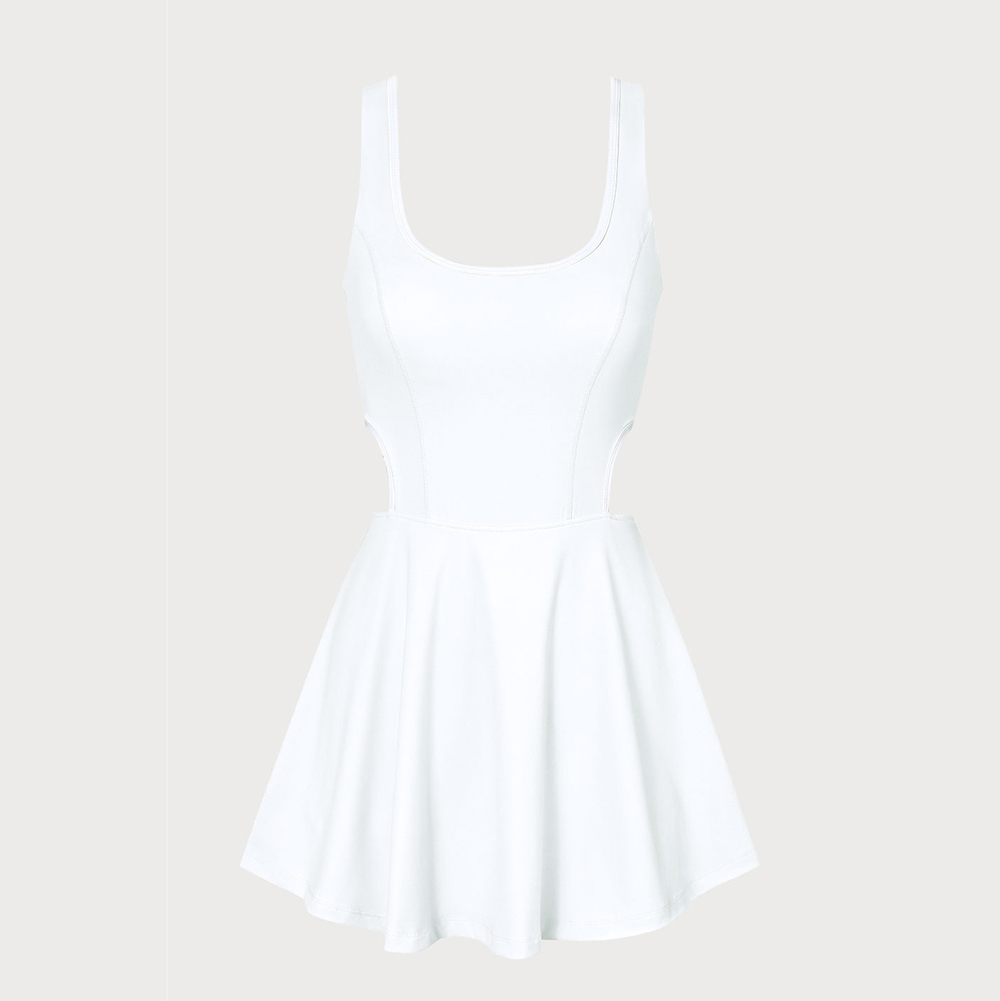White hollowed out jumpsuit tennis skirt