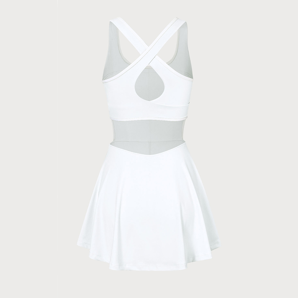 White hollowed out jumpsuit tennis skirt