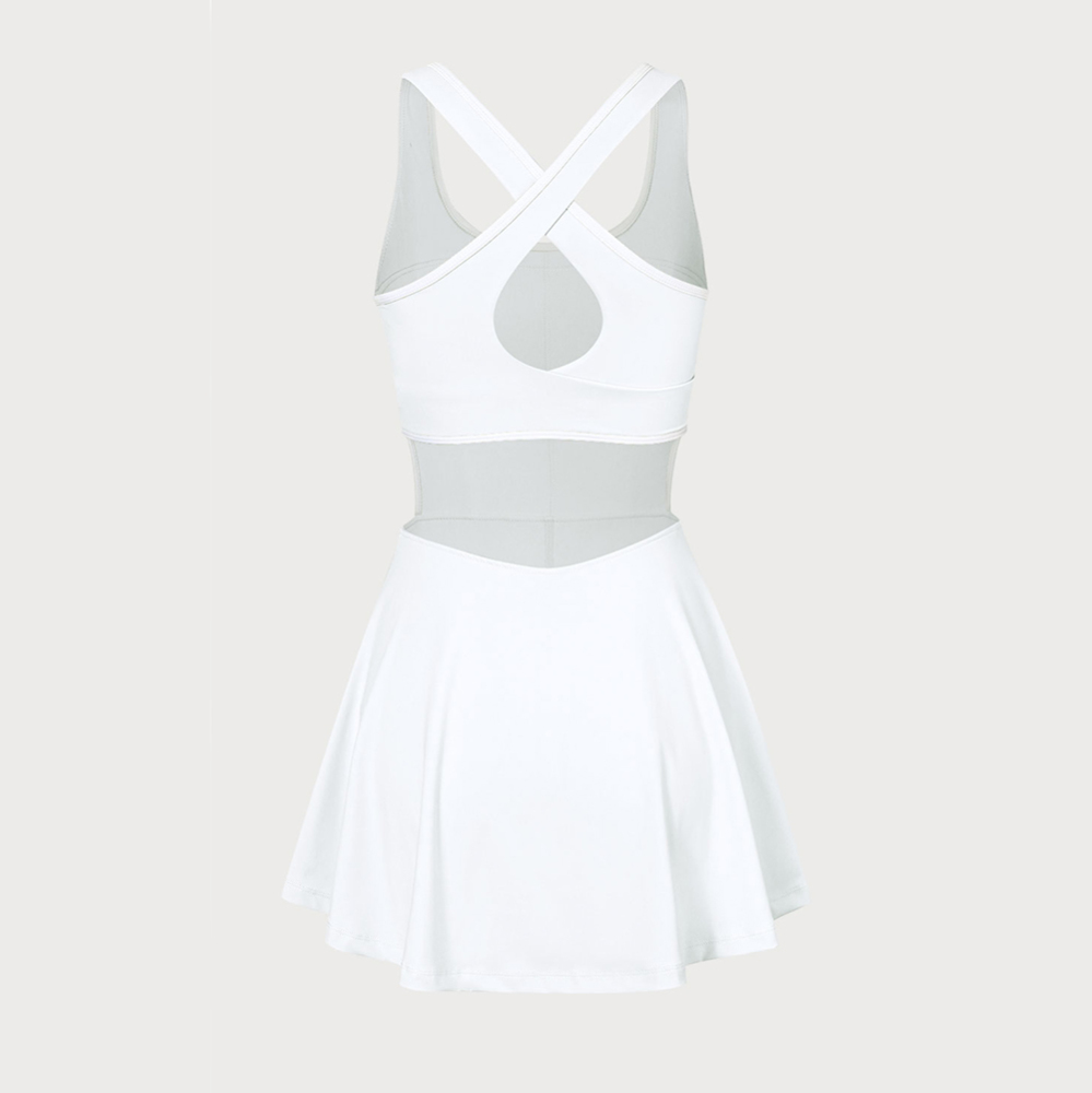 White hollowed out jumpsuit tennis skirt
