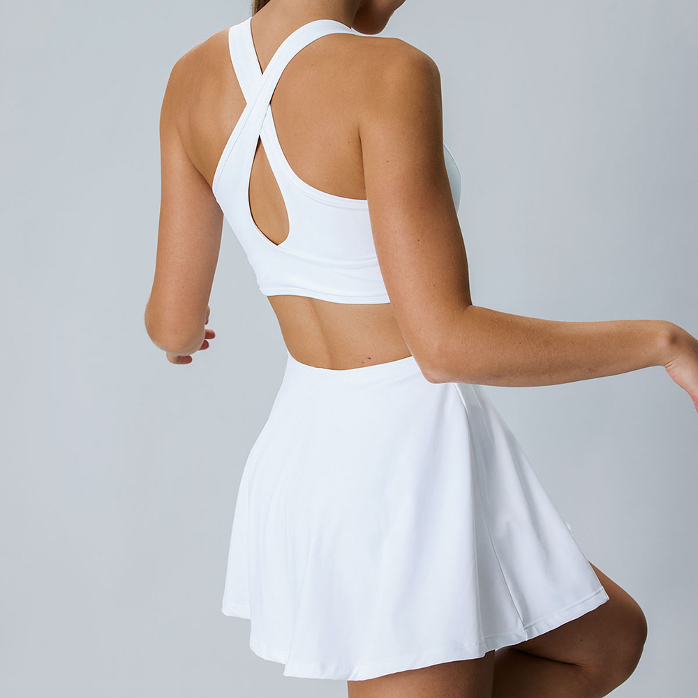White hollowed out jumpsuit tennis skirt