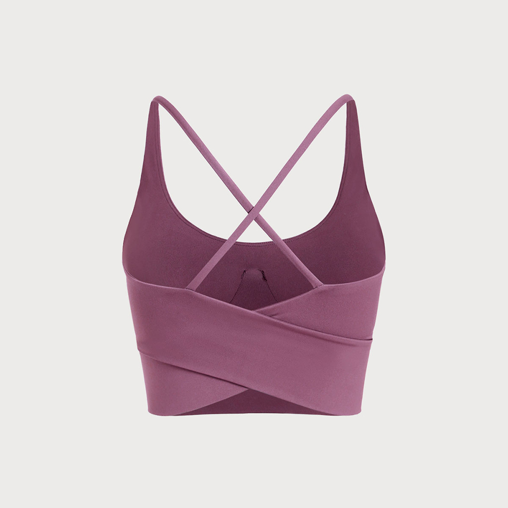 Purple V Neck X-Cross Sports Bra - Light Support