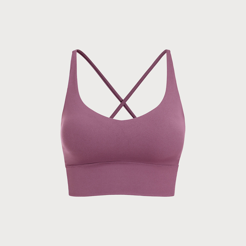 Purple V Neck X-Cross Sports Bra - Light Support