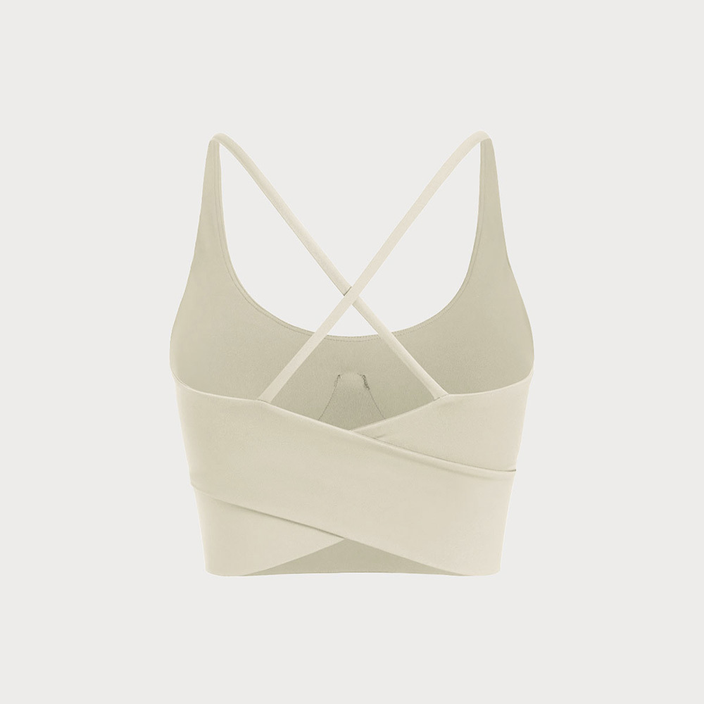 Cream V Neck X-Cross Sports Bra - Light Support