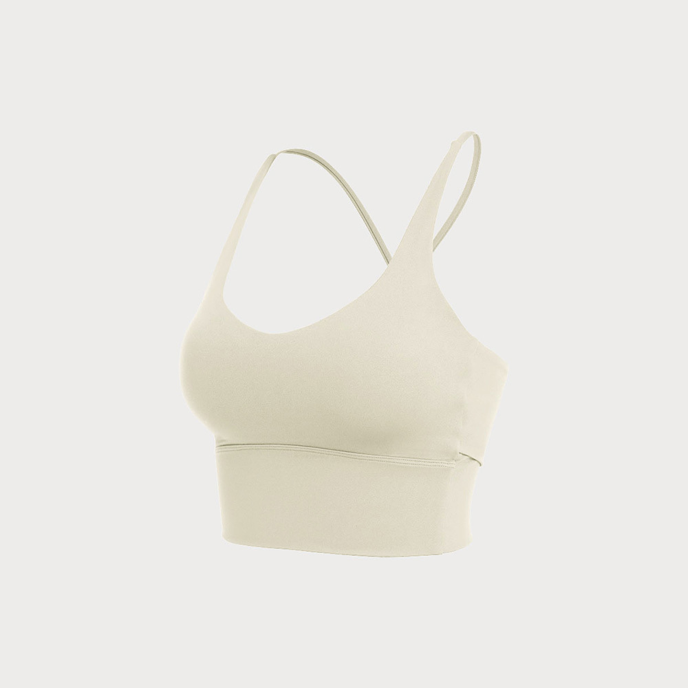 Cream V Neck X-Cross Sports Bra - Light Support