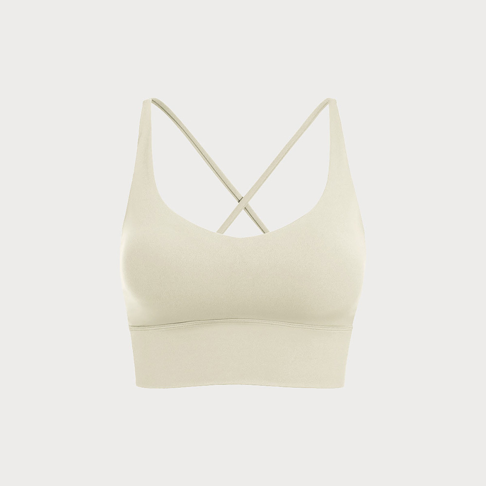 Cream V Neck X-Cross Sports Bra - Light Support