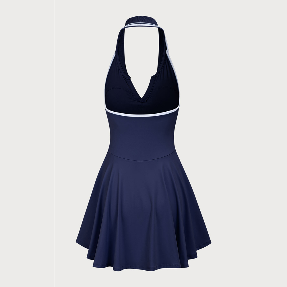 Navy Collar Backless Tennis Dress - Light Support