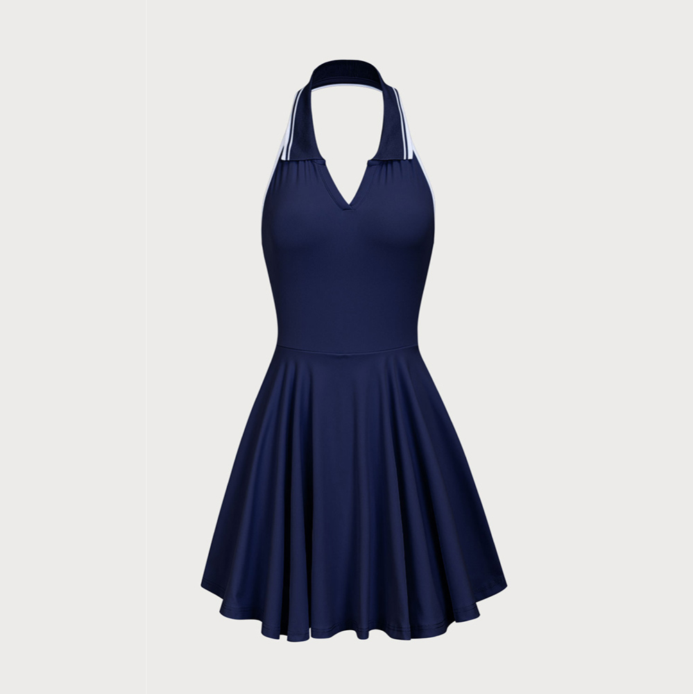 Navy Collar Backless Tennis Dress - Light Support