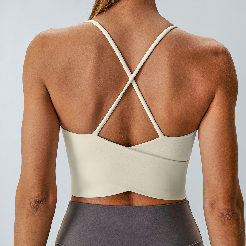 Cream V Neck X-Cross Sports Bra - Light Support