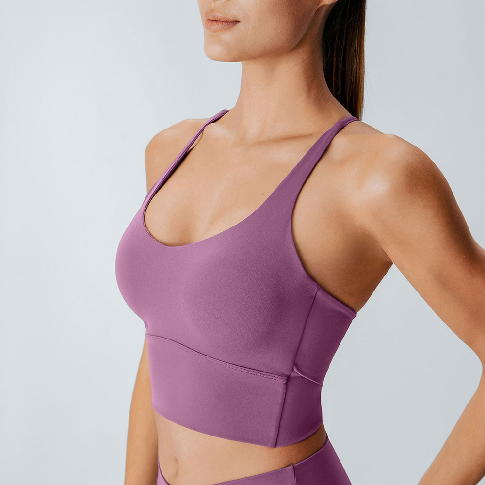 Purple V Neck X-Cross Sports Bra - Light Support