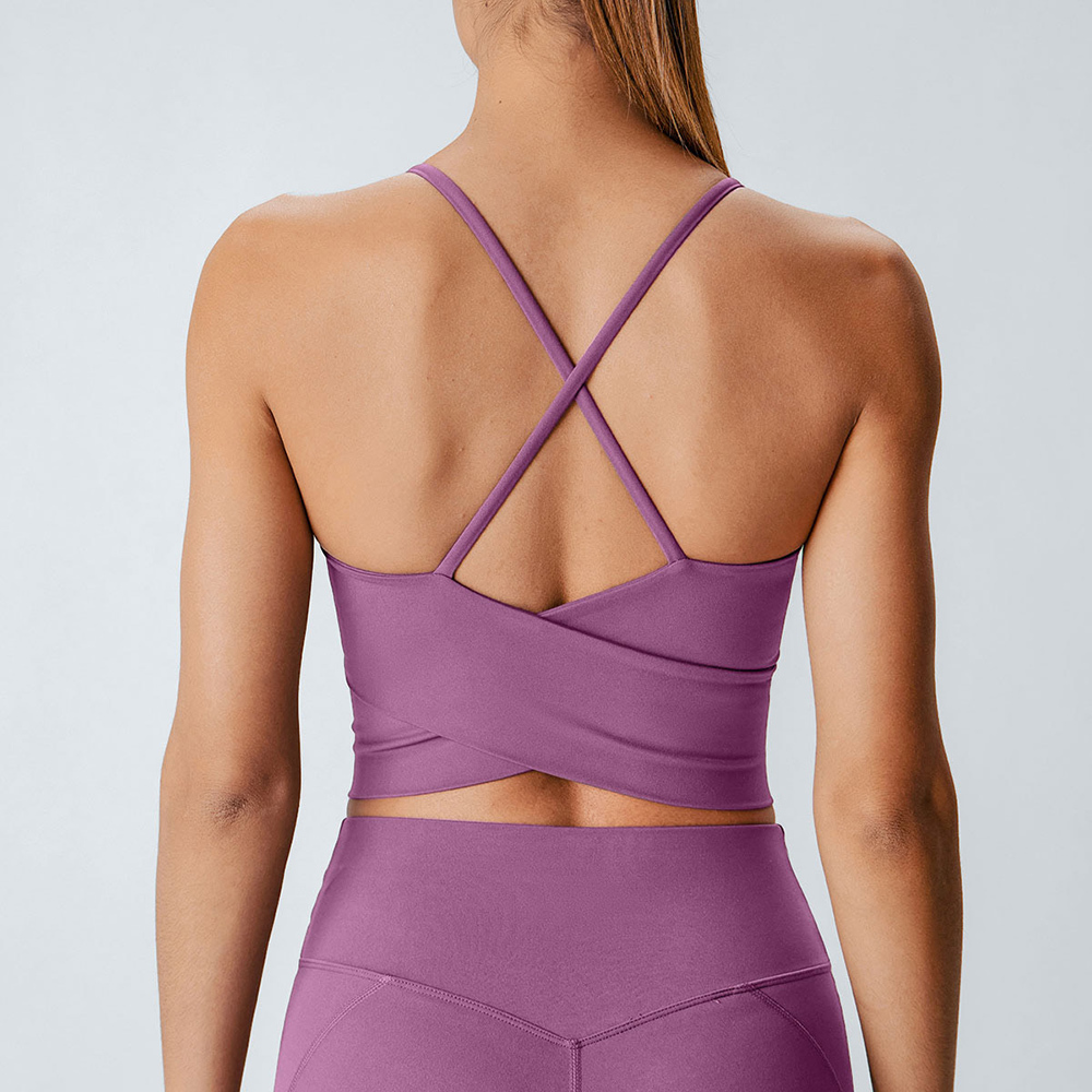 Purple V Neck X-Cross Sports Bra - Light Support
