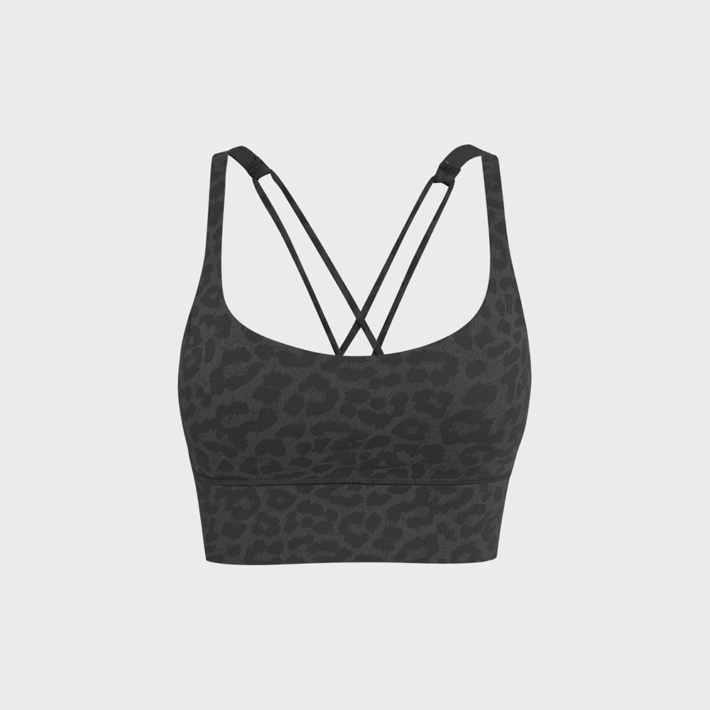 Grey Leopard X Cross Sports Bra-Light Support