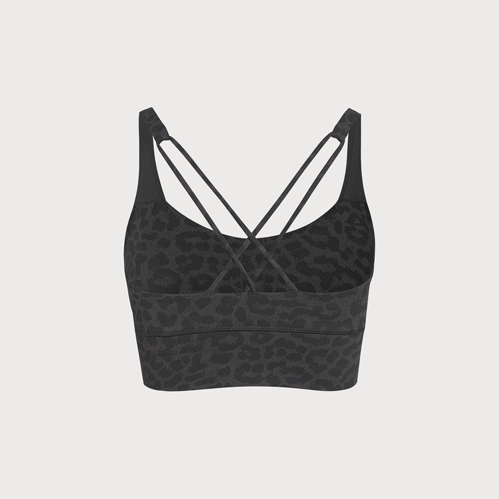 Grey Leopard X Cross Sports Bra-Light Support