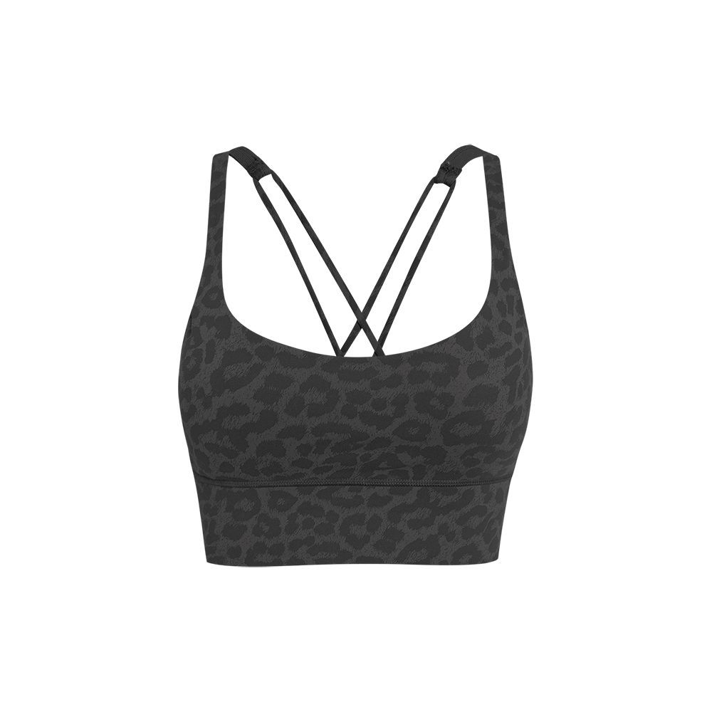 Grey Leopard X Cross Sports Bra-Light Support