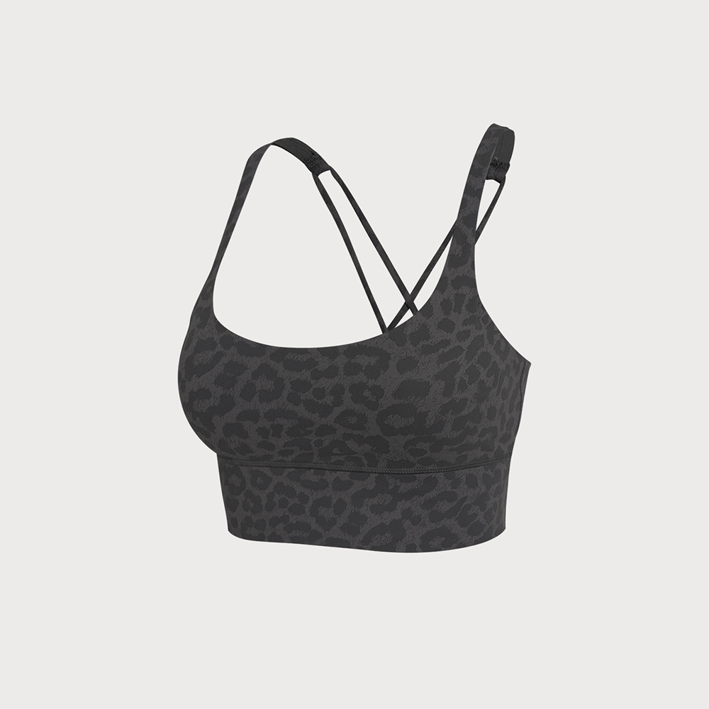 Grey Leopard X Cross Sports Bra-Light Support