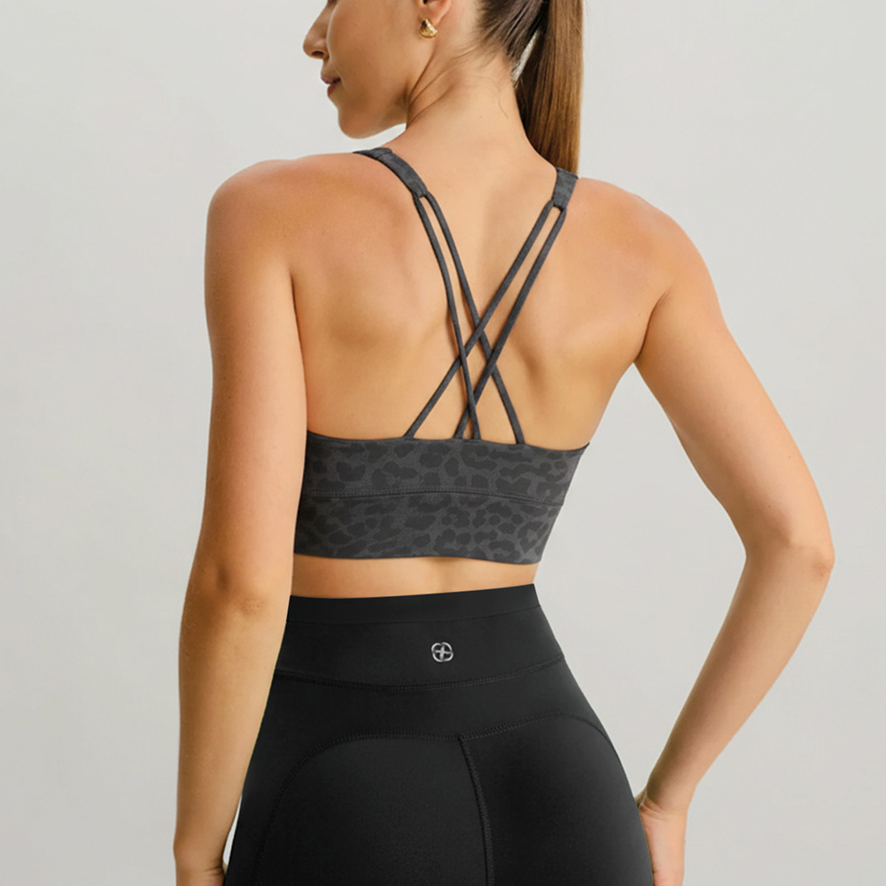 Grey Leopard X Cross Sports Bra-Light Support
